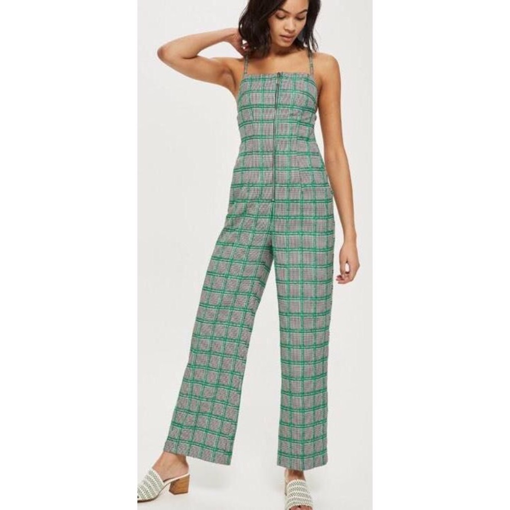 TopShop Green and Grey Checked Jumpsuit